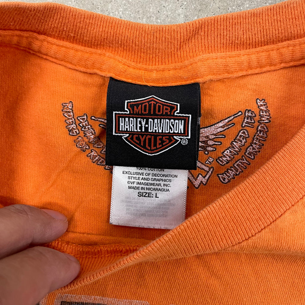 Harley-Davidson Savannah GA Orange T-Shirt Men’s Vintage Biker Graphic Southern