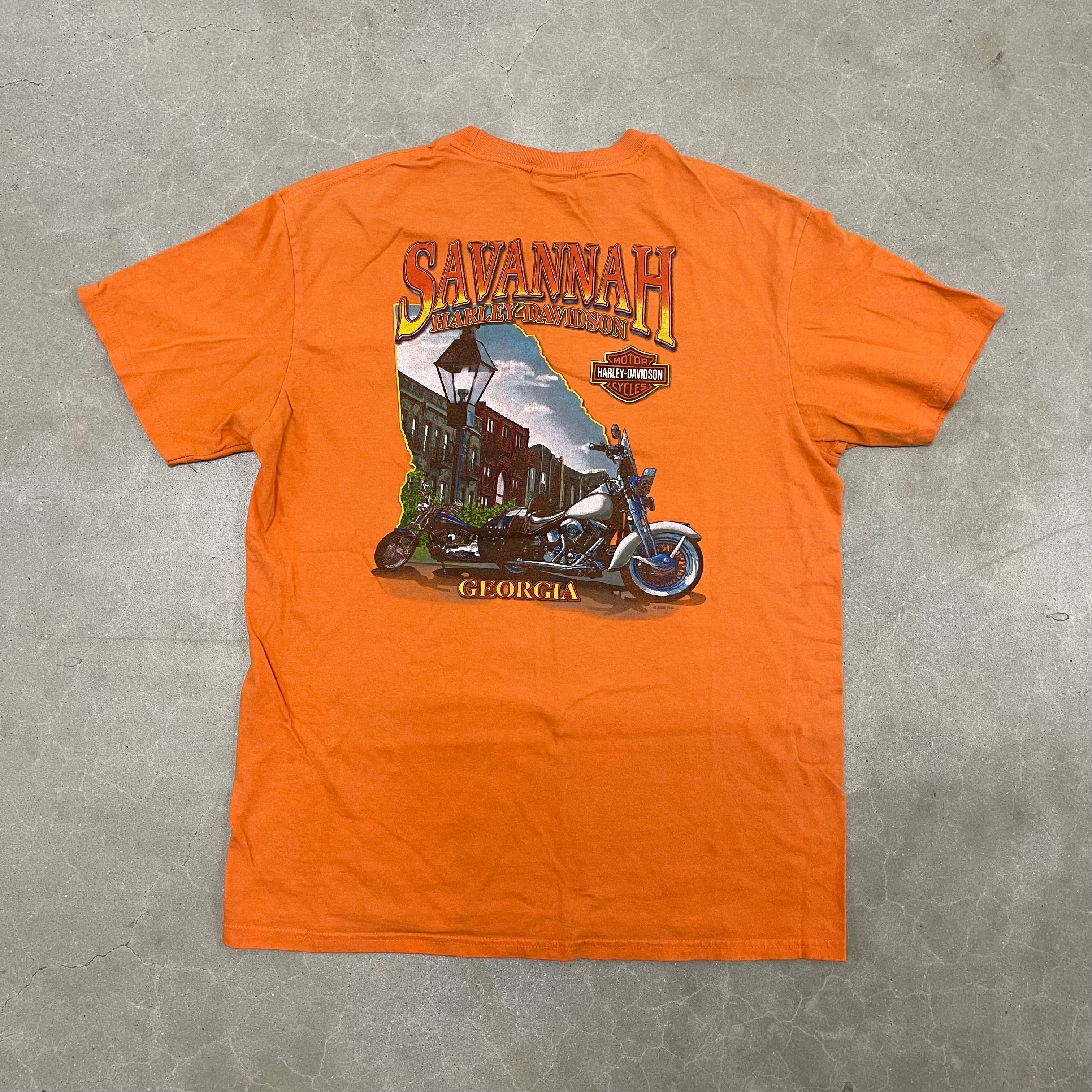 Harley-Davidson Savannah GA Orange T-Shirt Men’s Vintage Biker Graphic Southern